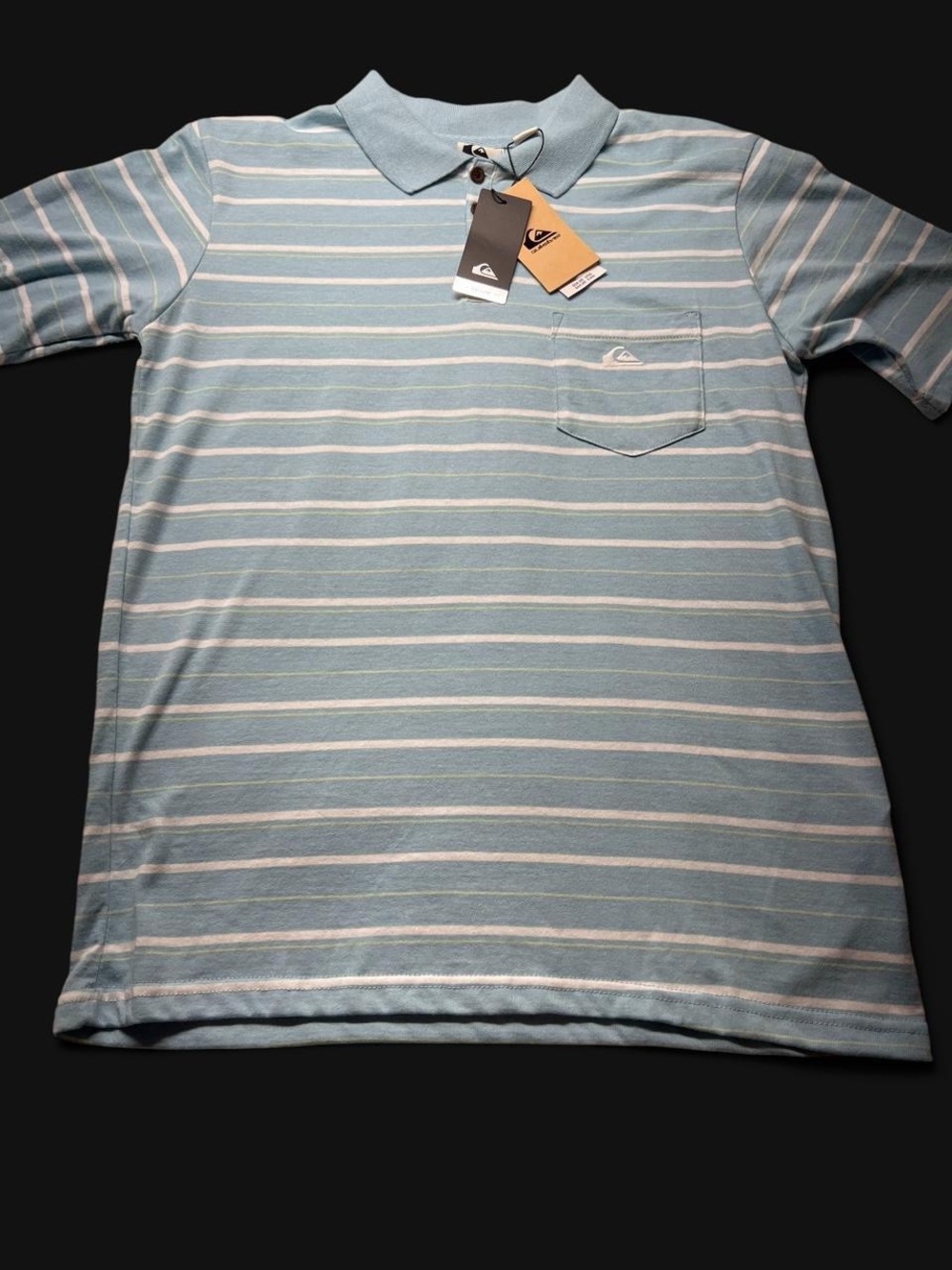 Quiksilver Men’s Light Blue & White Striped Polo